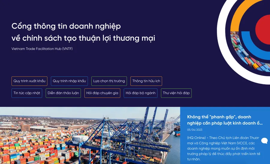 VCCI công bố Cổng thông tin Doanh nghiệp về chính sách tạo thuận lợi thương mại